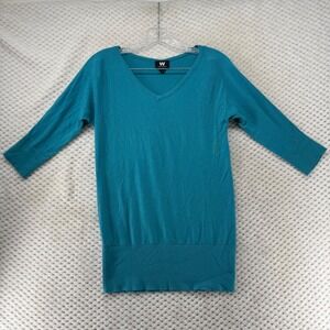 W By Worth Sweater‎ Top Teal Blue V Neck 3/4 Sleeve Women's XP